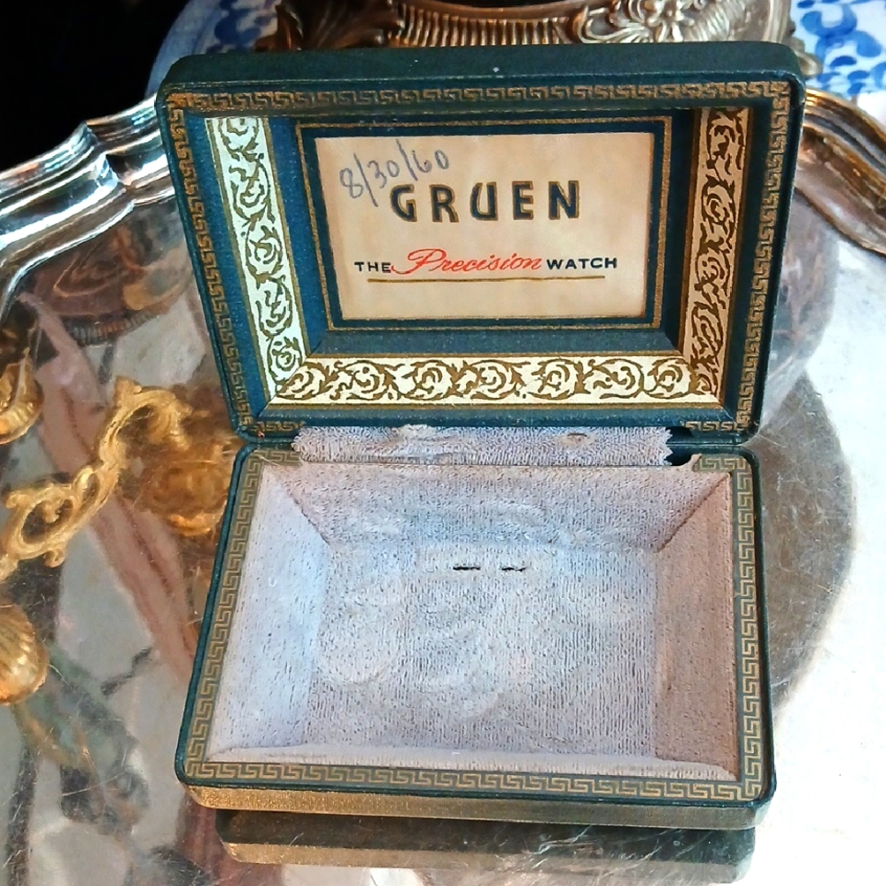 1950 / 60s Gruen Watch Box with Gold and Green Accents